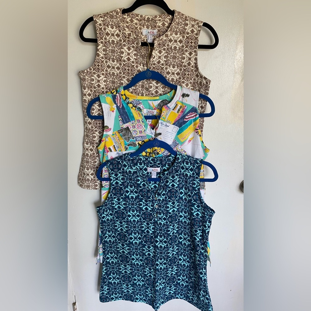 💥 3 TOPS!  d&Co. Sleeveless Mixed Print Tops - Teal, Yellow, Navy